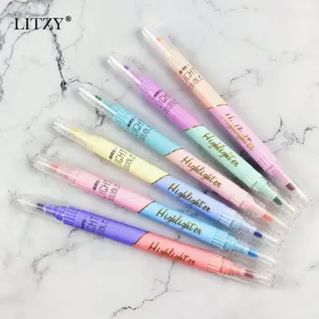 

6Pcs/set Double-headed 12color Highlighter Pen Candy Colors Students Writing mark Journal Pens Kawaii School Supplies
