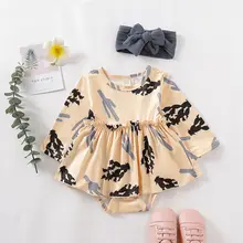 Focusnorm/Модная одежда для новорожденных девочек боди с длинными рукавами комбинезон с рисунком кактусов+ платье с повязкой, комплект одежды