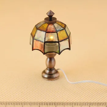

1:12 Dollhouse Miniature Lamp Light Model Ornament Colorful Lattice Table Lamp Dollhouse Toys For Children Kids Birthday Gifts