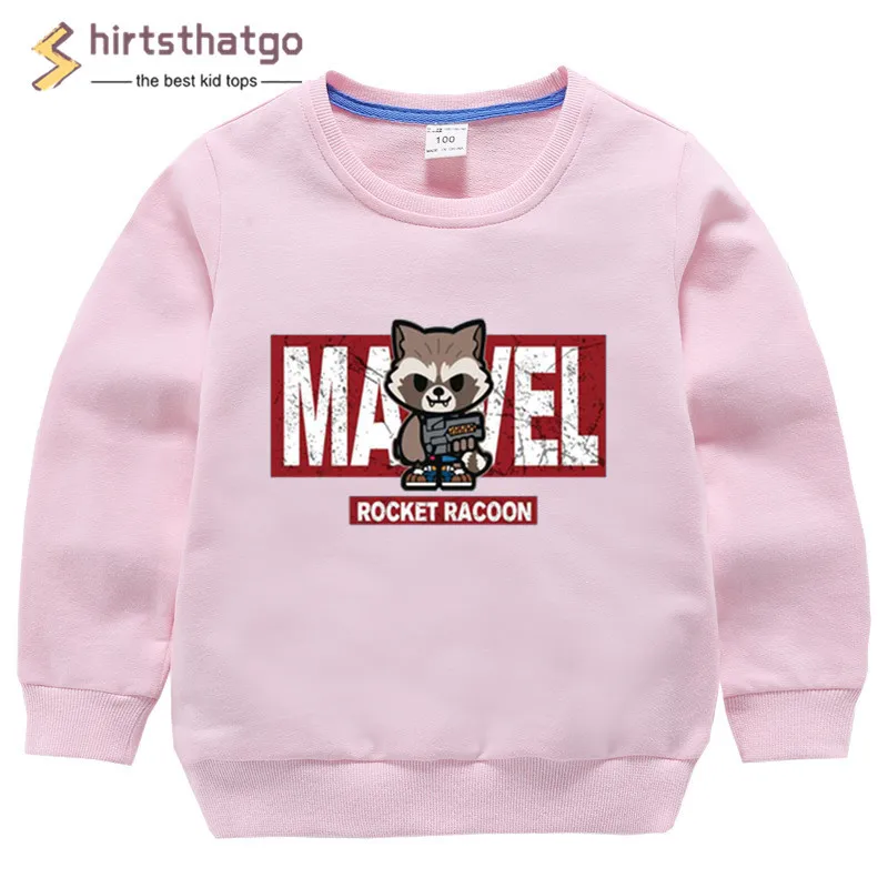 Boy Girl Rocket Racoon Funny Sweatshirts Kid Autumn Toddler Winter Clothes Kid Pullover Tops Black Friday Gift - Цвет: T98B-pink