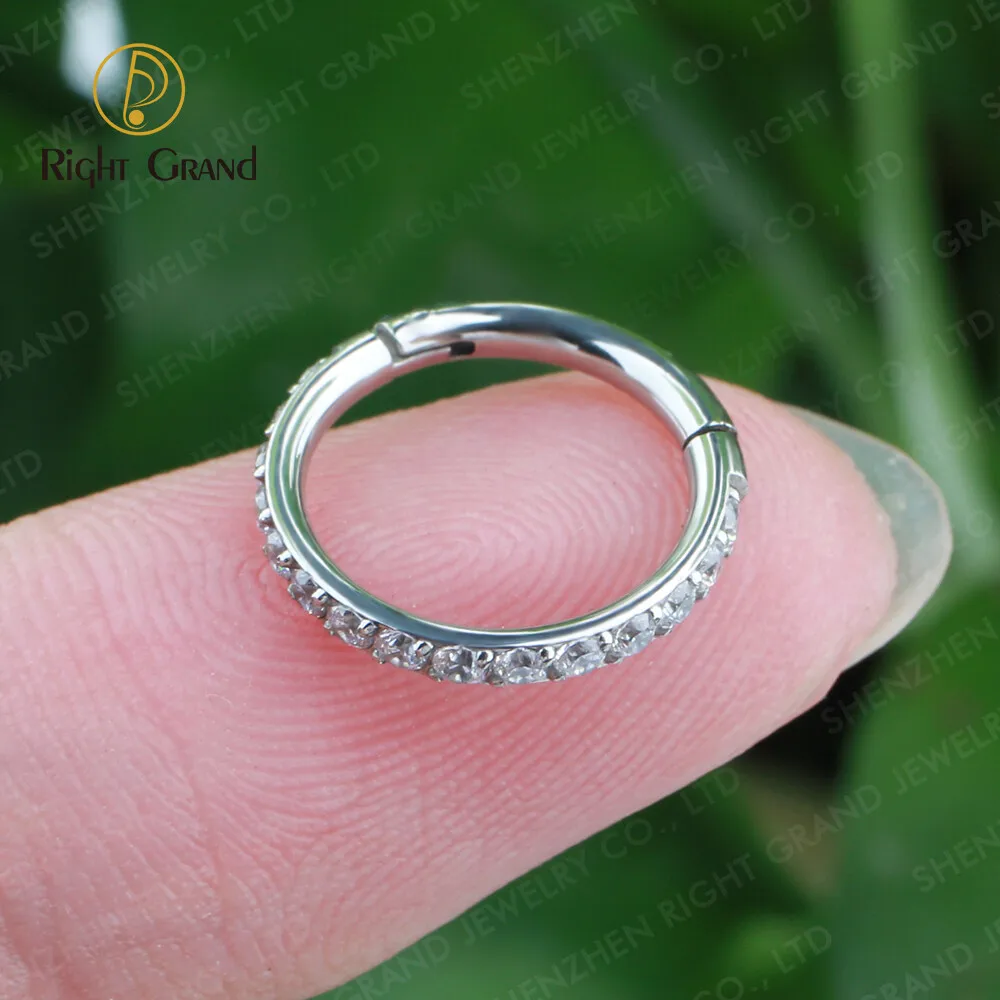 Titanium Nose Ring Hoop Right Grand ASTM F136 Titanium Nose Ring Hoop with CZ Piercing Jewelry for Cartilage Helix Rook Daith Tragus Ear Lobe