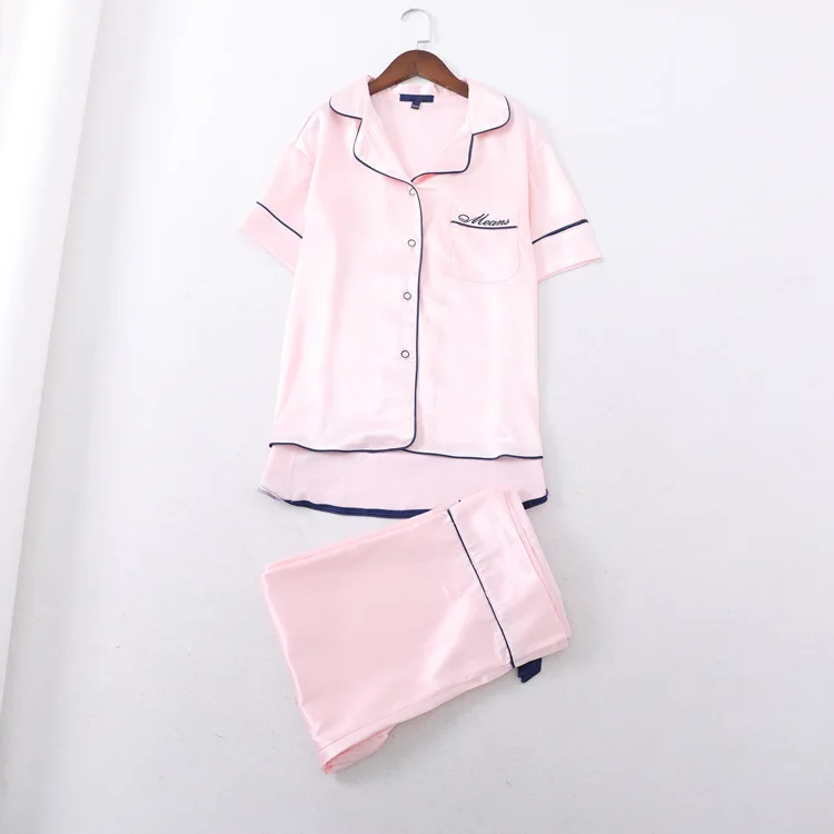 

A Generation of Embroidered Short Sleeve Set WOMEN'S Pajamas Open Wire Small Fold-down Collar Cool Homewear Set Entity