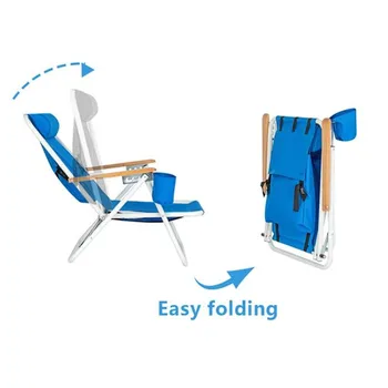 

Portable High Strength Beach Chair with Adjustable Headrest Blue 600D Polyester Fabric Garden Chair