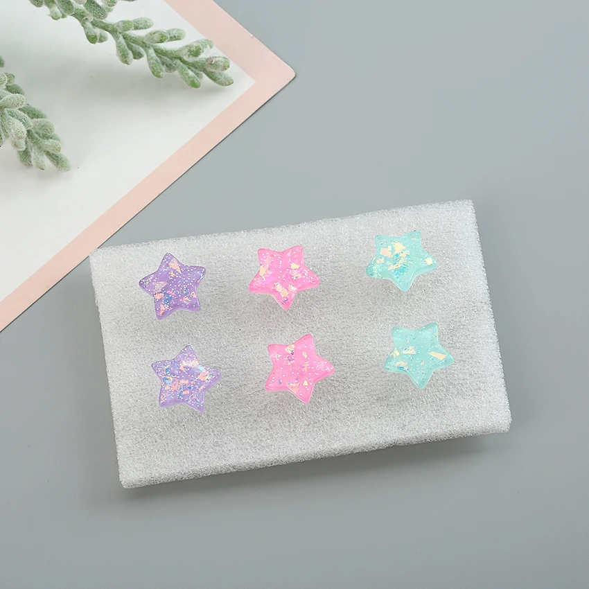 

1pair 17*17mm ColorfulGlitter Resin star Stud Earrings for Kids Girls Teens Jewelry