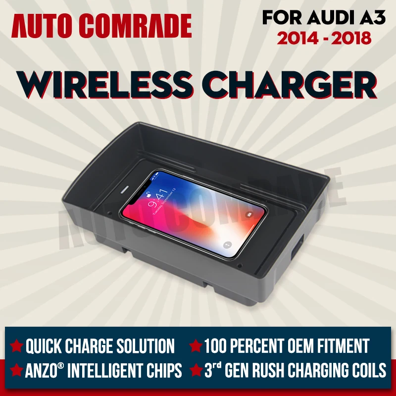 

QI Car Wireless Charger Fast Charging Panel With Multi-protection Cordless Car Charger For AUDI A3 2016-2018