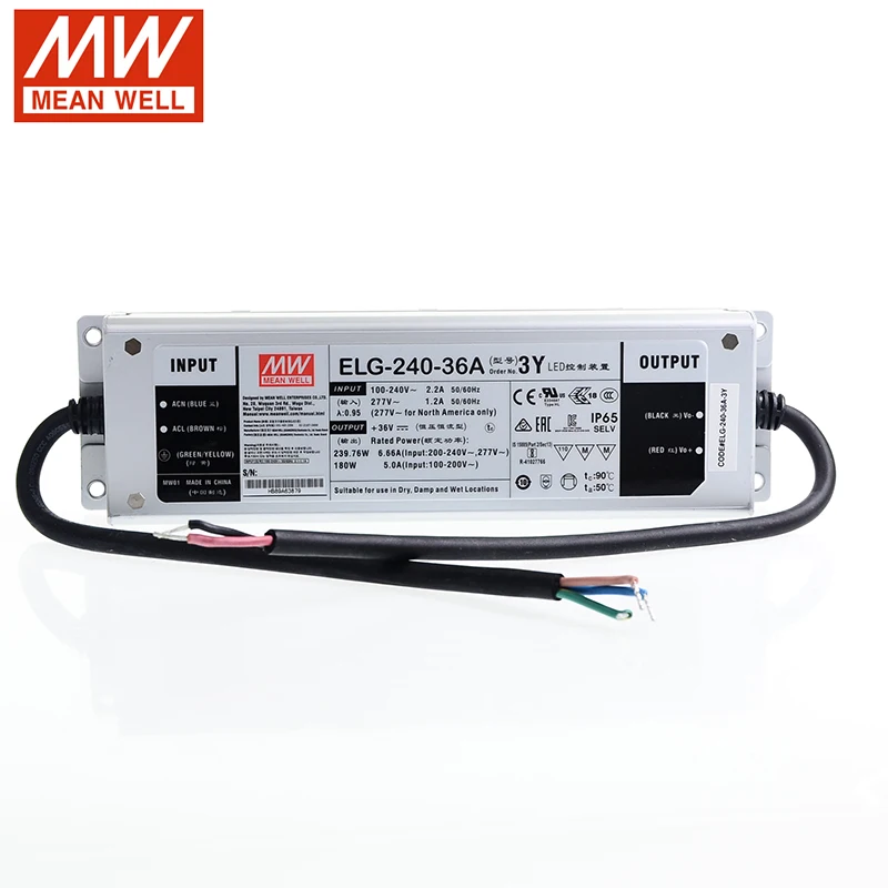 MEAN WELL ELG-240 240 Вт Светодиодный источник питания 110 В/220В переменного тока до 24 В 36 в 42 в 48 В 54в постоянного тока водонепроницаемый IP65 Meanwell регулируемый светодиодный драйвер PFC