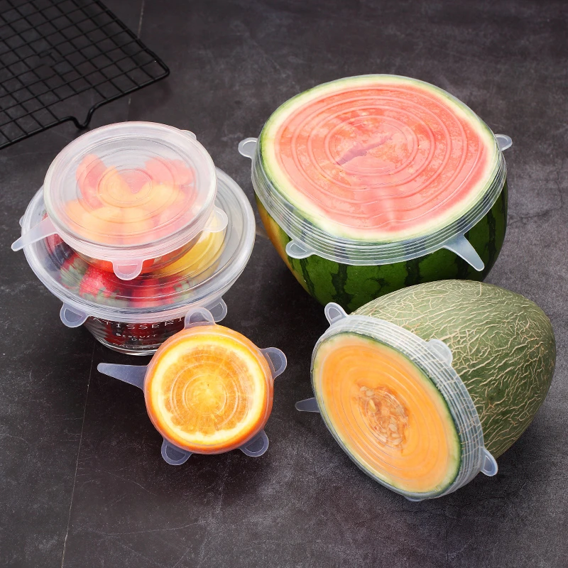 

6 Pcs/ Set Universal Silicone Cover Fresh Keeping Silicone Stretch Lids Caps For Food Pot Dish Kitchen Accessories