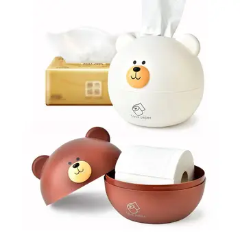 

Cute Cartoon Bear Pattern Tissue Box Roll Paper Storage Case Holder Napkin Container for Home Room Use Supplies