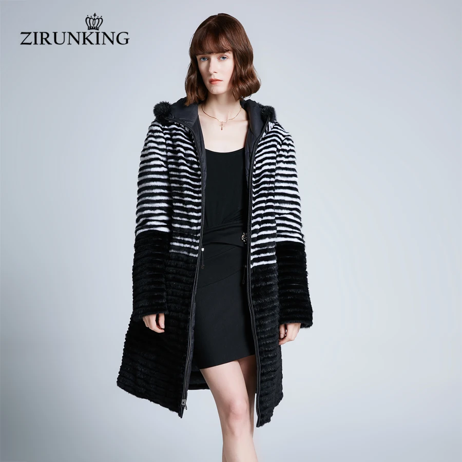 

ZIRUNKING Women Real Mink Fur with Down Coat Lady Plus Size Hooded Winter Fur Coat Female Warm Reversible Outerwear ZC1909