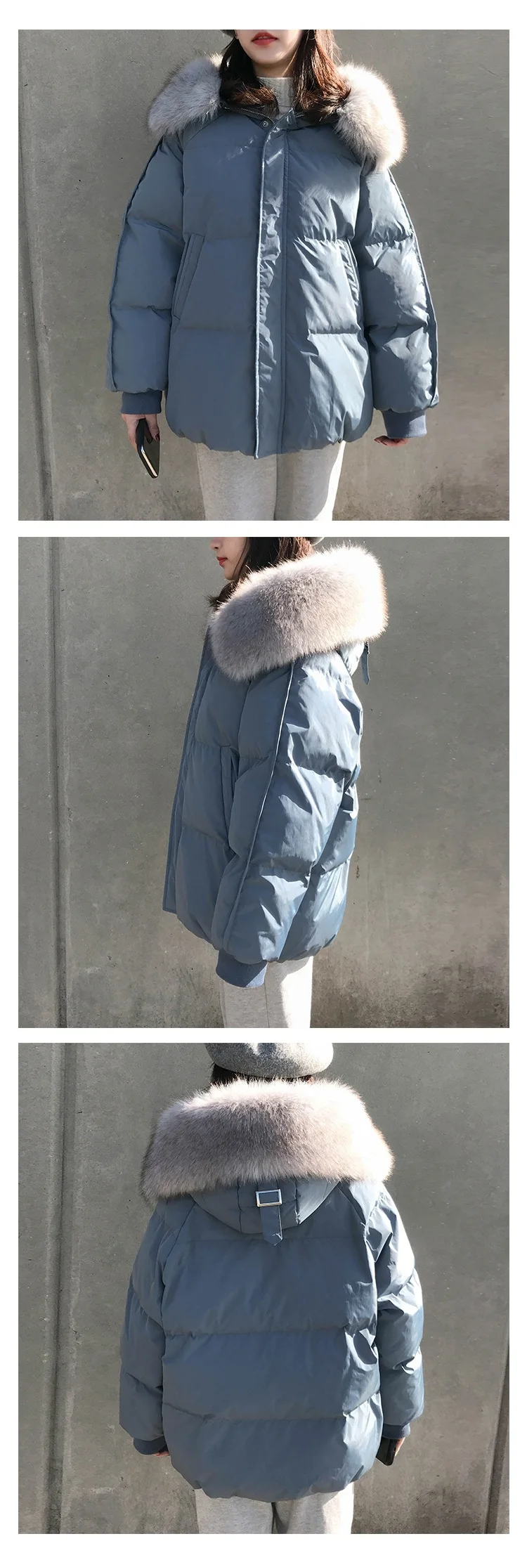 Photo Shoot Main Push Ulzzang Apricot Pink Covered Edge Large Fur Collar Hooded Short-height Loose-Fit down Coat Female Short Co