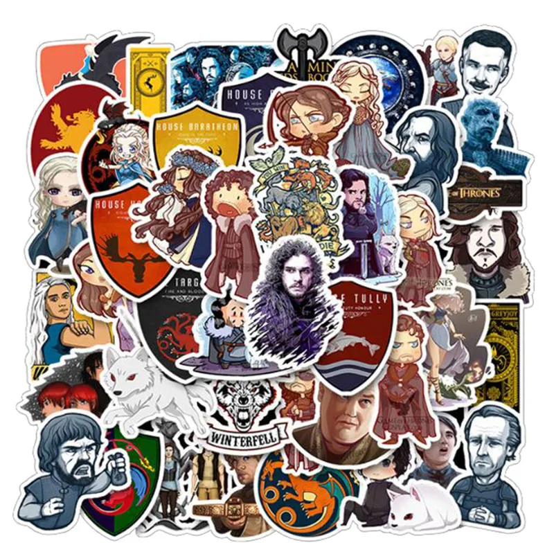 50 шт./упак. Игра престолов Стикеры героев мультфильмов Симпатичные тепла чемодан на компьютер, мотоцикл, Водонепроницаемый стиле «граффити» из мультфильма; Стикеры для малыша
