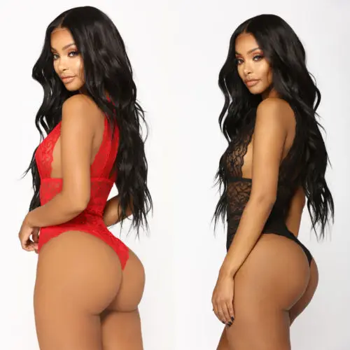 Women V-Neck Lace Bandage Bodysuit Women Sleepwear Underwear Lingerie Romper Party Jumpsuit