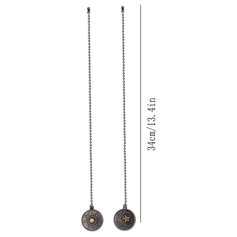 2Pcs Ceiling Fan Pull Chain Set Sun & Moon Pattern Pull Chains Extension Copper Beaded Ball Fan Chain with Ornament ceiling fan chain extension