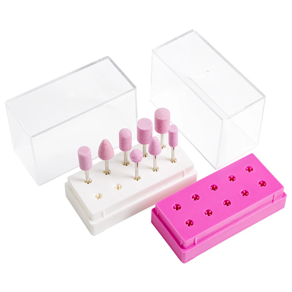 

10 Holes Nail Polishing Head Drill Bit Storage Box Holder Display Nail Art Tools Empty nail drill bit save case dustproof cover
