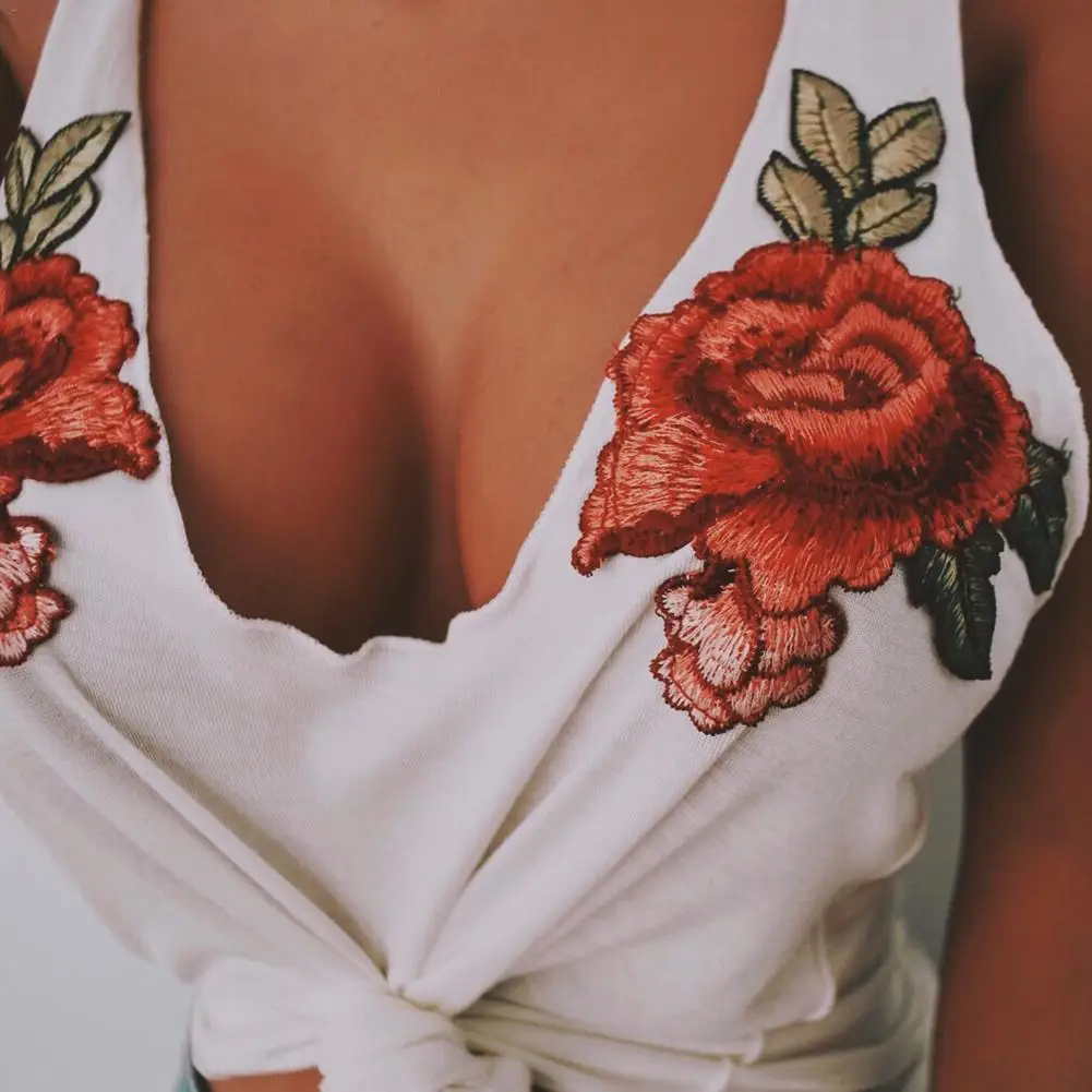 Цветочная Роза вышитая майка жилет без рукавов Camisole летние топы женская летняя одежда