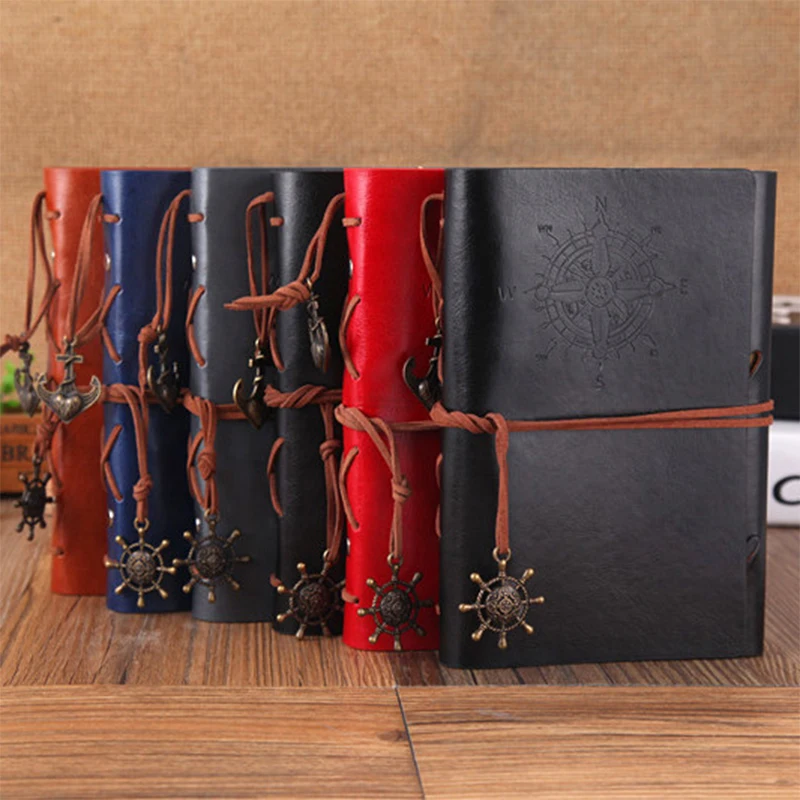 

Retro notebook spiral diary vintage pirates anchors PU leather notebook replaceable stationery gift handmade leather notebook
