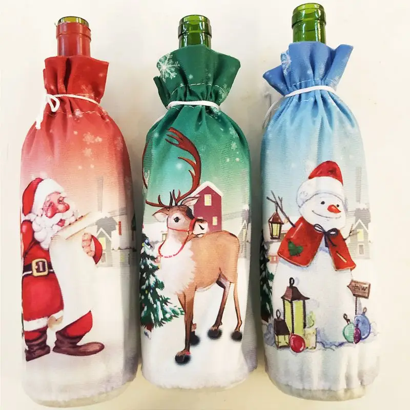 3 шт./компл. крышка для бутылки с красным вином сумки Снеговик Санта Клаус Декоративный Рождественский олень рождественские вечерние украшения для дома