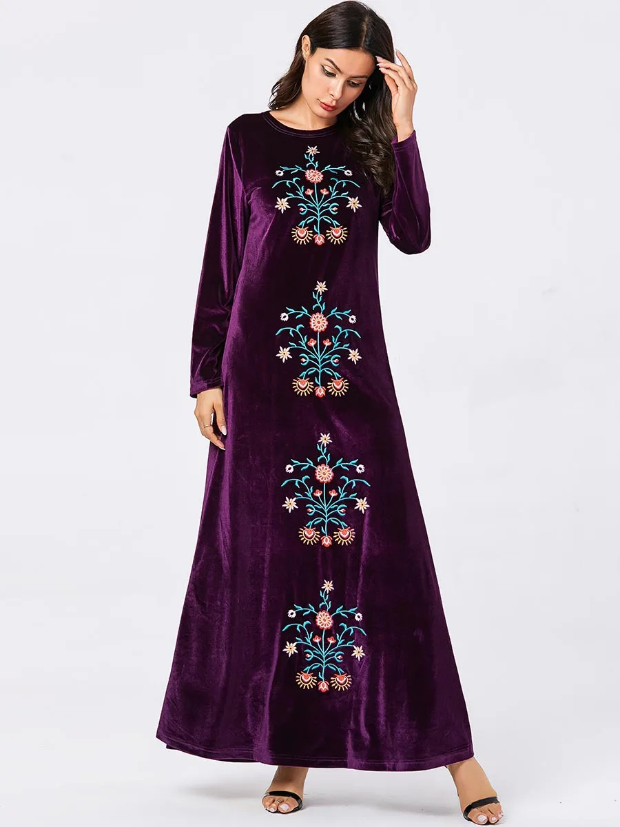 Элегантная вышивка, макси-платье мусульманская абайя хиджаб Vestidos кардиган-кимоно длинные халаты Jubah Ближний Восток Eid Рамадан исламский