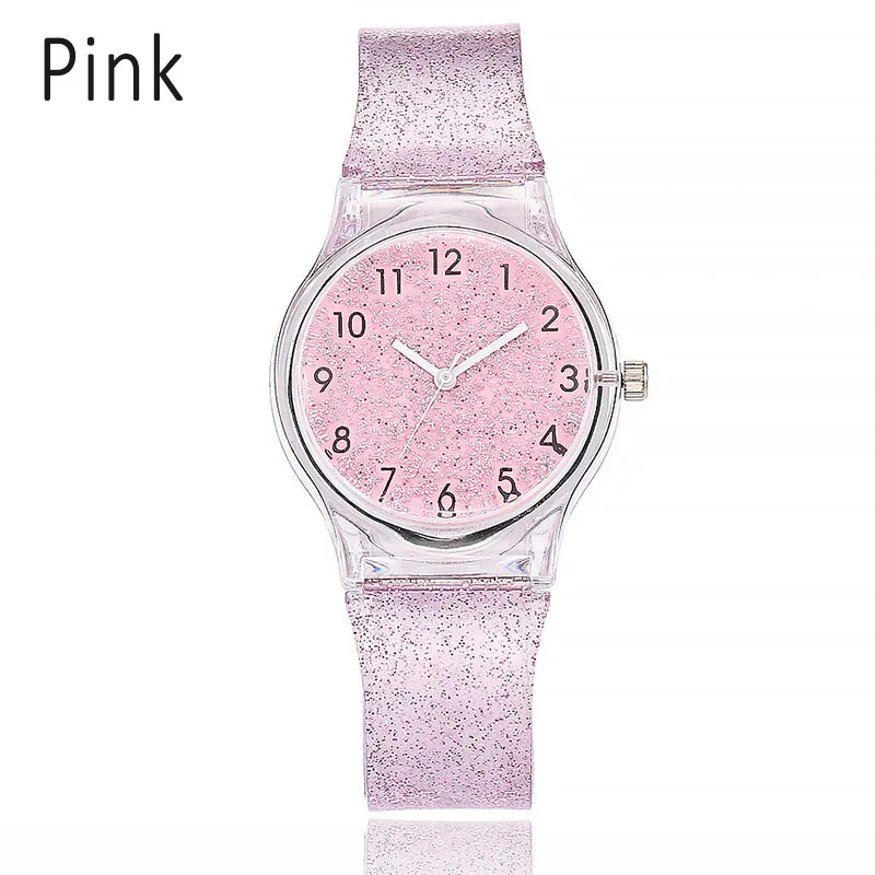 Женские блестящие Кварцевые часы с силиконовым ремешком и блестящим круглым