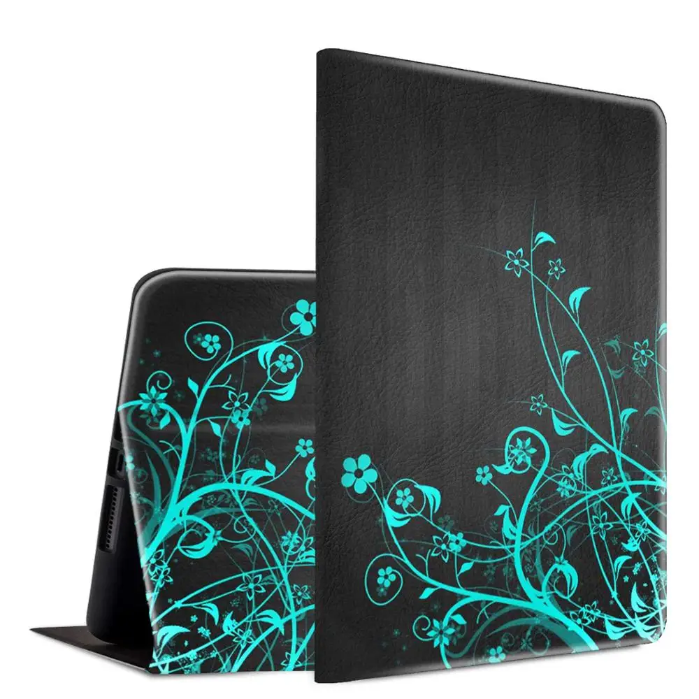 

Apple ipad 9.7"2018/2017 6th/5th Gen,iPad Air 2,Air Case,Folio Adjustable Stand,Auto Wake/Sleep Smart Cover-Blue Flower On Black