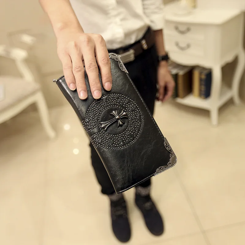 

Rivet clutch fashionable rivet long style wallet men and women wallets Korean version of retro trend wallet versatile JIULIN
