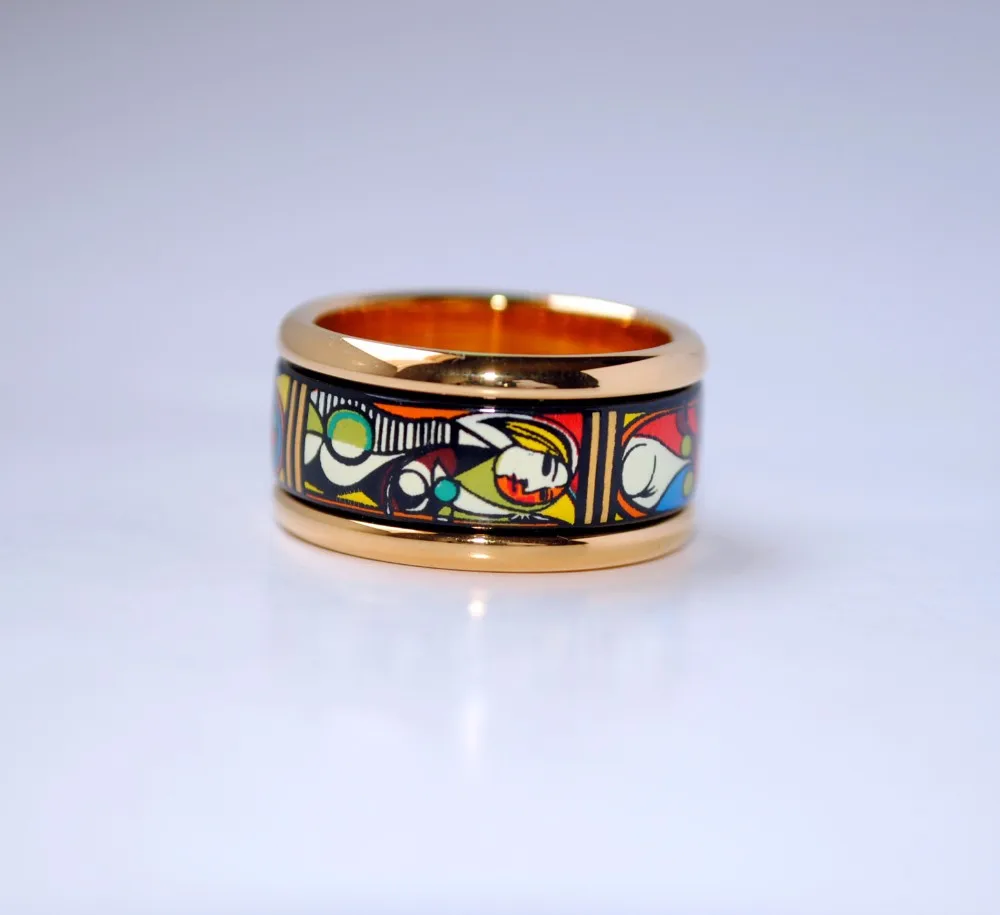 Эмалированное кольцо разрисованное вручную в австралийском стиле|enamel ring|austrian