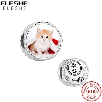 

ELESHE Authentic 925 Sterling Silver Cat Footprint Bead Charm Fit Original Bracelet Bangle Personalized Custom Photo DIY Jewelry