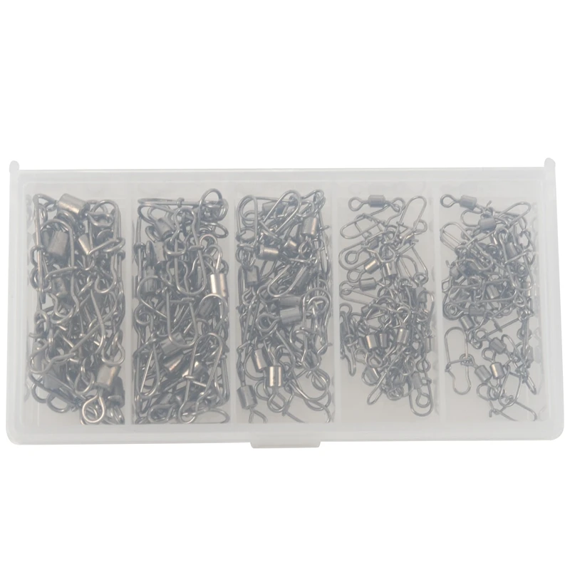 

96Pcs Stainless Steel Fishing Swivel Snap Ball Bearing Lock Rolling Swivel Connector Fishing Tackle Kit