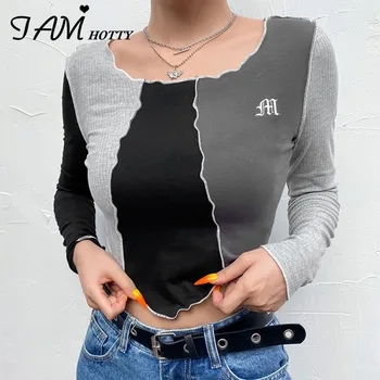 

Y2K Irregular Patchwork Women's t-shirts Aesthetic Vintage Ruched Crewneck Crop Top Female Harajuku Korean Kpop Clothes IAMHOTTY