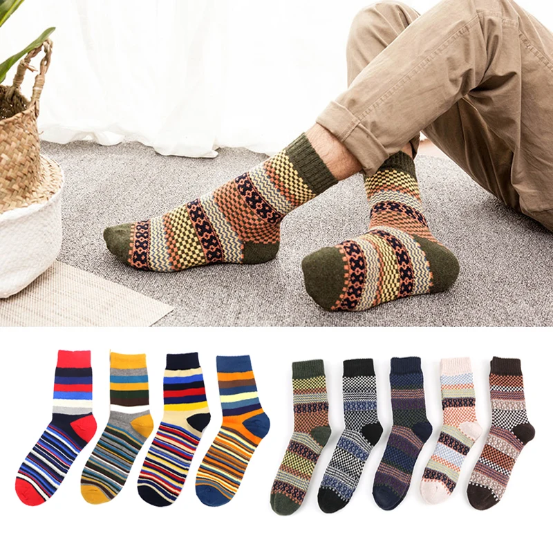 6 шт. 3 пары забавные разноцветные мужские носки винтажные полосатые мужские длинные деловые носки теплые зимние мужские Компрессионные носки Meias Chaussette