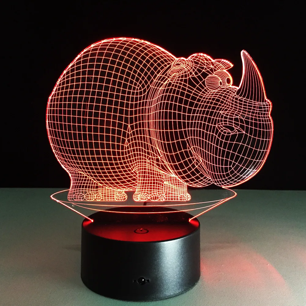 

7 Color Rhino Lamp 3d Visual Led Night Lights For Kids Touch Usb Table Lampara Lampe Baby Sleeping Nightlight Usb Led Light