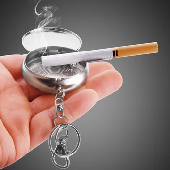 

Direct sales new outdoor portable and convenient metal creative round environmental protection mini metal ashtray with keychain