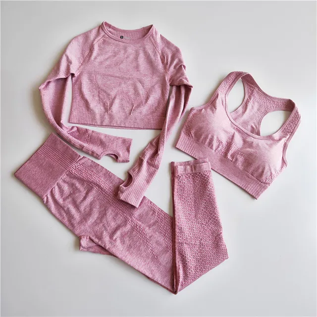 US $9.24 Women Gym Yoga Set Vital Seamless Leggings Sports Bra Crop Top Long Sleeve Sport Clothes Women High