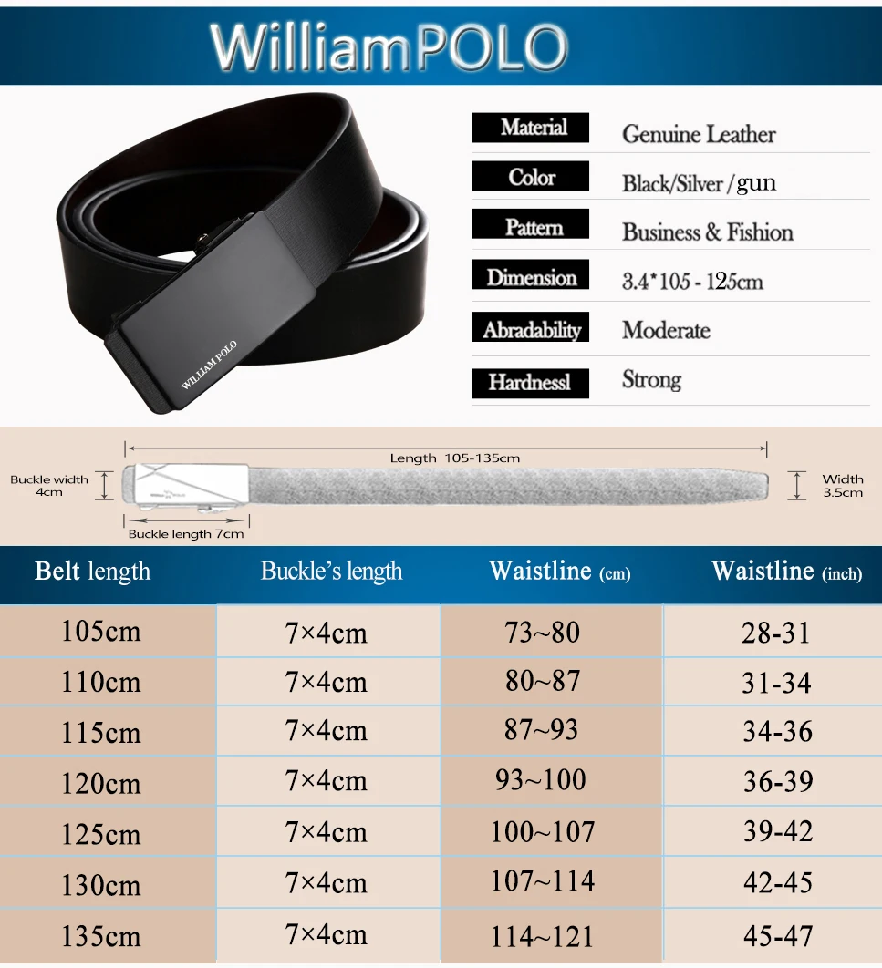 WILLIAMPOLO, роскошный ремень от ведущего бренда, мужской ремень, воловья кожа, качественный кожаный пояс, автоматическая пряжка, повседневный мужской ремень, горячий подарок