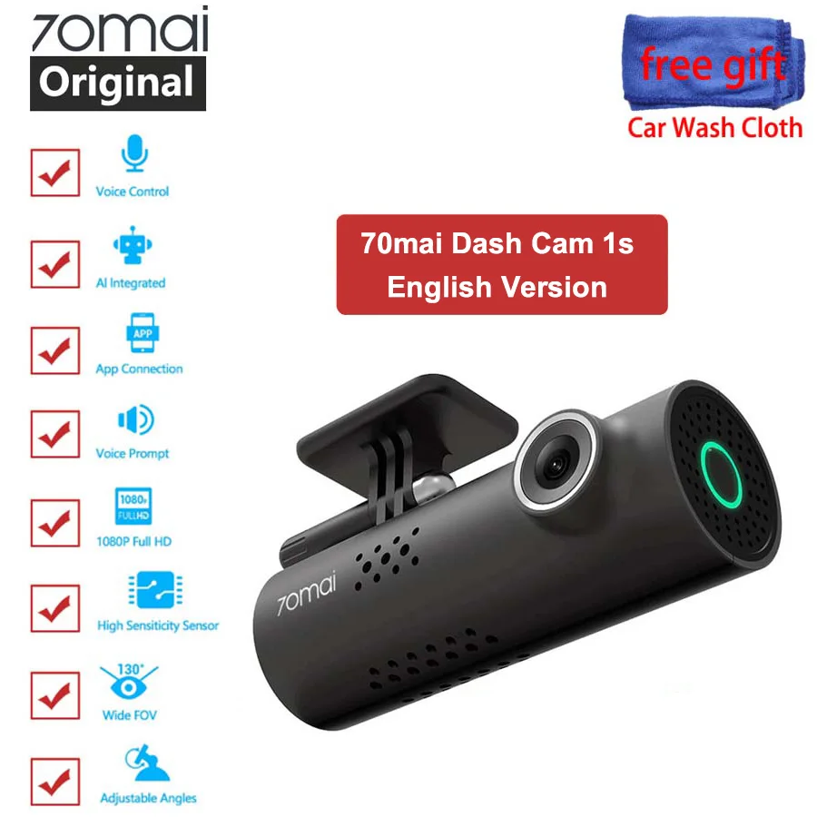 Najtaniej 70mai kamera na deskę rozdzielczą j. Angielski sterowanie kamerą samochodową 70 mai 1s nowy DVR 1080P noktowizor Dvr g sensor Dashcam automatyczny rejestrator jazdy