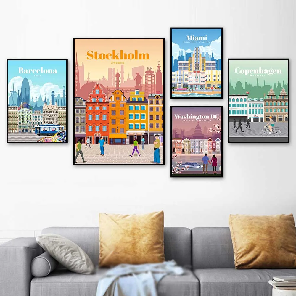 City Map Poster Stockholm Miami Barcelona Denmark Nordic Wall Art Canvas Painting Pictures For Living Room Home Decoration | Дом и сад