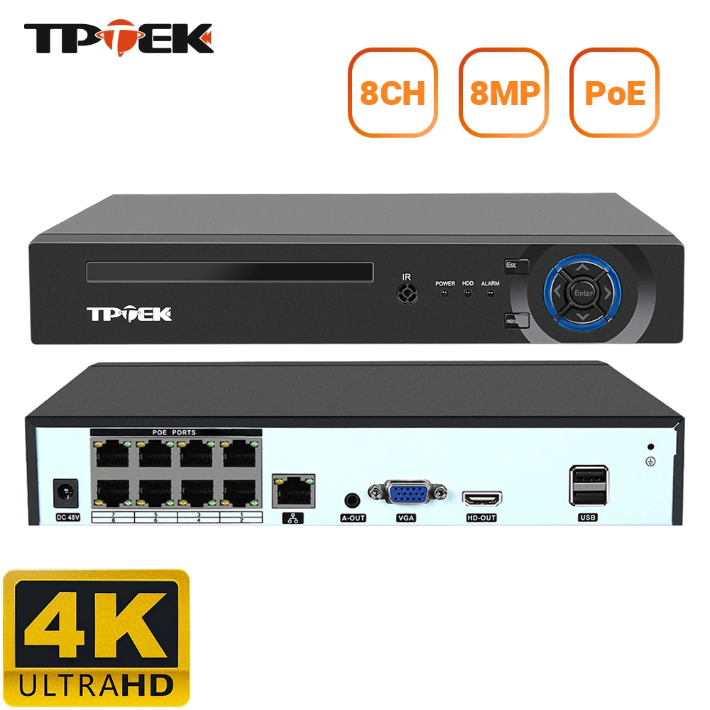 Сетевой видеорегистратор 8 МП 4K POE NVR H.265 каналов IP-камеры видеонаблюдения система