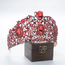 Свадебные аксессуары для волос винтажная Королевская корона красные стразы Корона в стиле барокко хрустальный свадебный головной убор