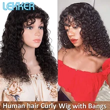 

Lekker 26" Long Deep Wavy Human Hair Wig With Bangs For Women Afro Kinky Curly Remy Hair Glueless Ombre Brown Machine Made Wigs