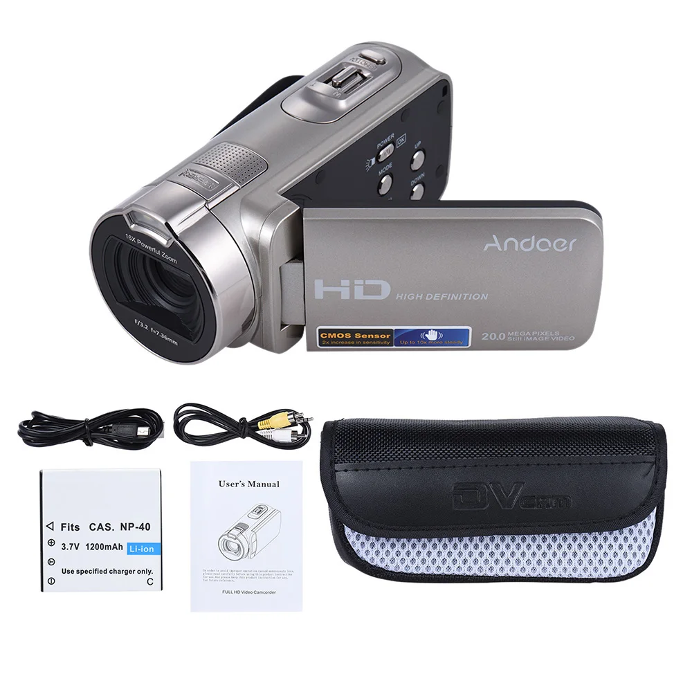 Andoer HDV-312P 1080P Full HD Цифровая видеокамера Портативная Домашняя DV с 2,7 дюймовым вращающимся ЖК-экраном Макс. 20 мегапикселей