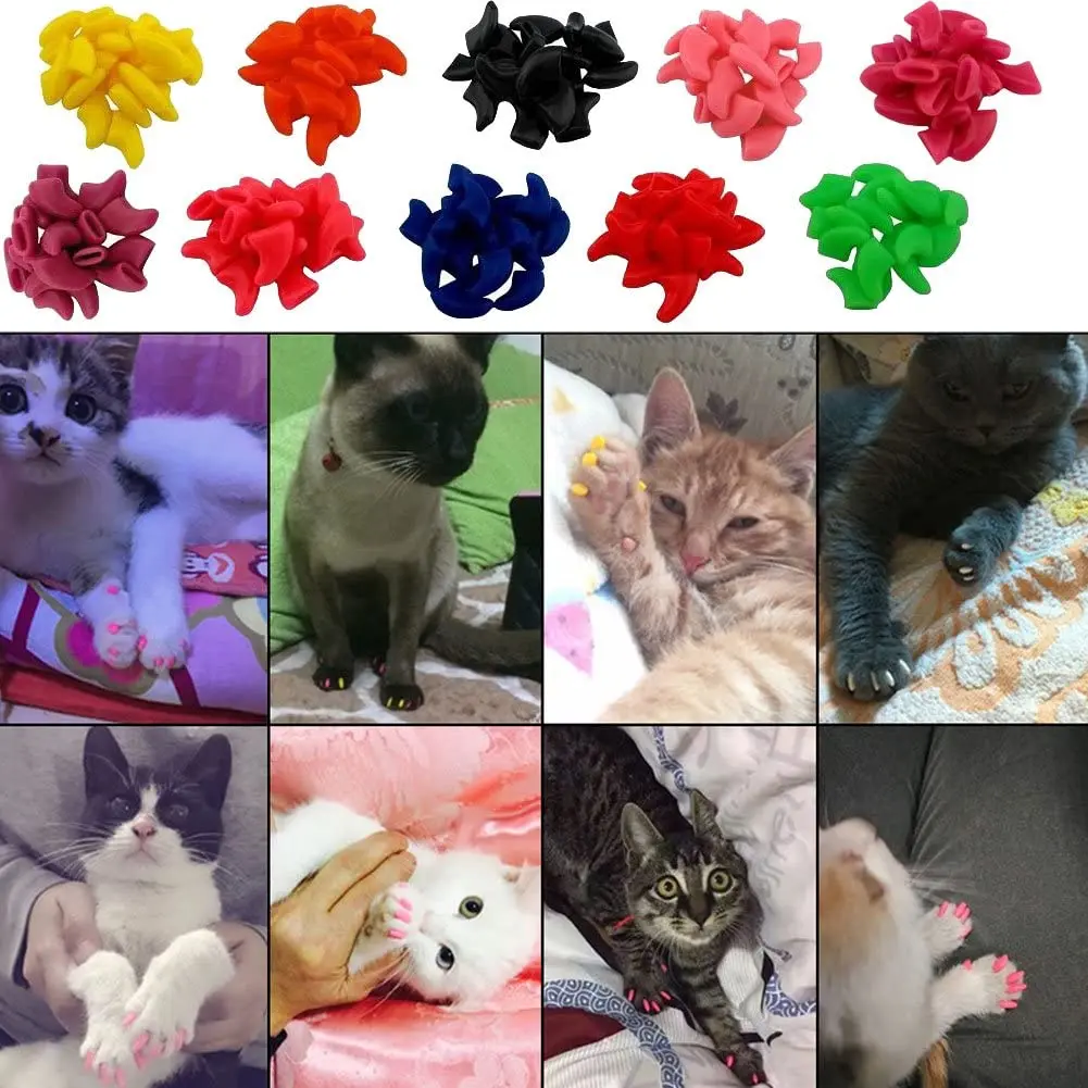 Cat Nail Caps 20 PCS/lot Soft Cat Claw Soft Paws with Adhesive Glue Size XS S M for Pet