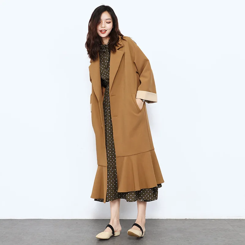 Temperament Belt Lapel Trench Coat Solid Color Women Fashion Windbreaker With Belt Elegant Slim Long Sleeve Casual