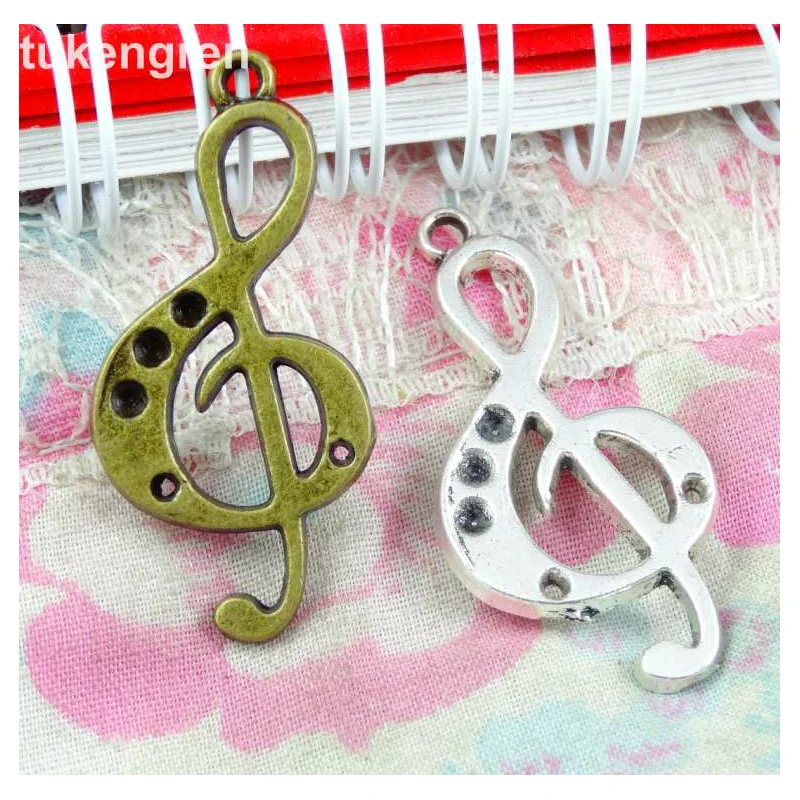 

50Pcs Musical Note Charms 36*17MM Antique Silver Plated Bronze Color Pendant Diy Jewelry Accessories
