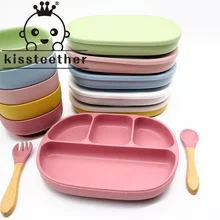 Kissteether – assiette à manger en Silicone pour bébé, solide et mignon, dessin animé, plats pour enfants, formation à l'aspiration, vaisselle de table, bols d'alimentation pour enfants 