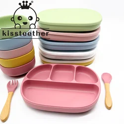 Kissteether Baby Silicone Dining Plate Solid Cute Cartoon Children Dishes Suction Toddle Training Tableware Kids Feeding Bowls