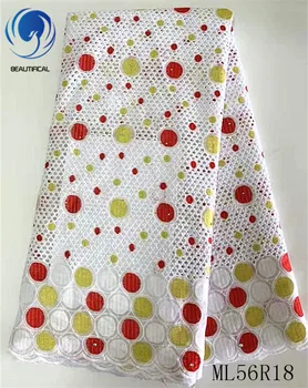 

BEAUTIFICAL Cotton african lace fabrics Latest multicolor embroidery dry cotton lace fabric 5yards nigerian voile lace ML56R18