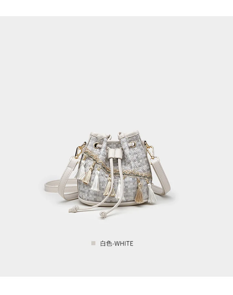 Luxury Brand Handbag Women's Bag Quilted tweed Busket bag Fashion Lady Bohemia Tassel Bags Female Drawstring Crossbody Bag Purse (24)