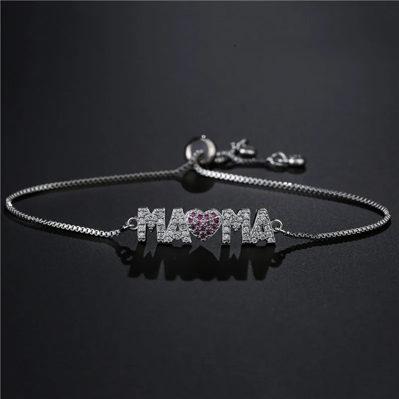 Fashion Gold Color "Mama" Charm Bracelets For Women Girl Adjustable Chain Length Luxury CZ Jewelry Gift For Mom