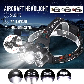 

High Power LED Headlight Adjustable Portable Focus 5LED T6 Focusing Lamp Waterproof Hunting Camping Fishing Headlamp