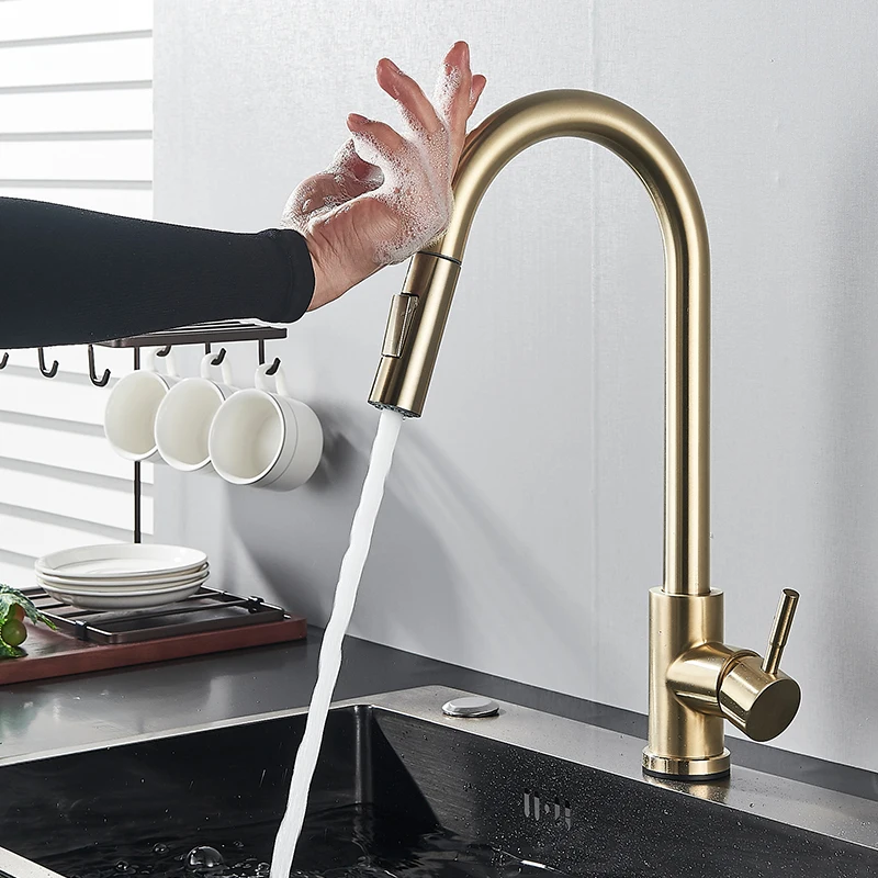 Matte Black Touch Sensor Kitchen Faucet Pull Out Smart Sensor Kitchen Faucet Double Water Mode Mixer Tap Rotate Hot Cold Crane pot filler faucet Kitchen Fixtures